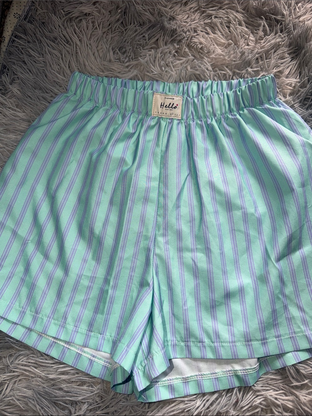 Striped Mint & Lavender Women’s Elastic-Waist Shorts